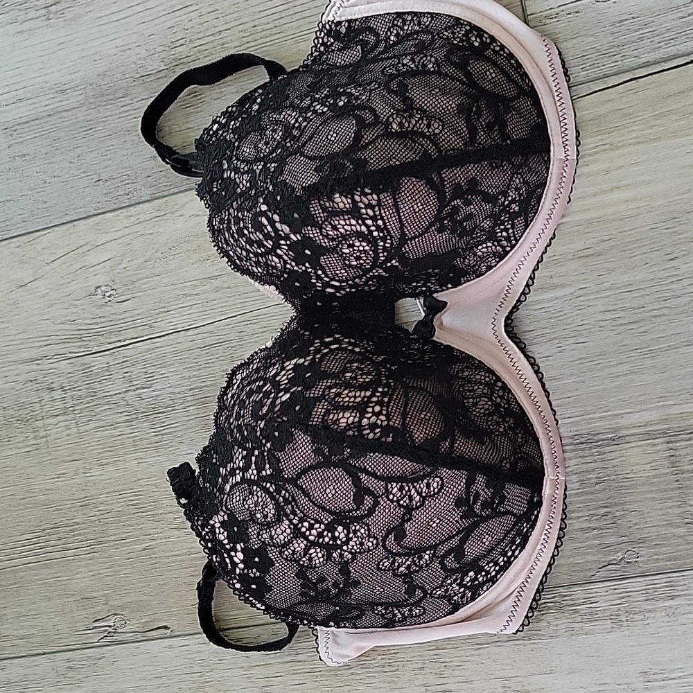 DKNY black 36 DD superior lace demi half cup underwire bra #DK451603